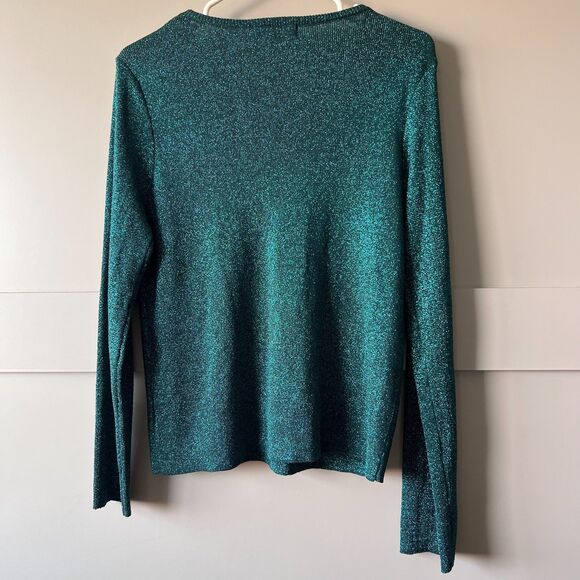 Twelfth Love Green Glittery Long Sleeve Scoop Neck Top Women Sz Medium Shimmer - Picture 2 of 13